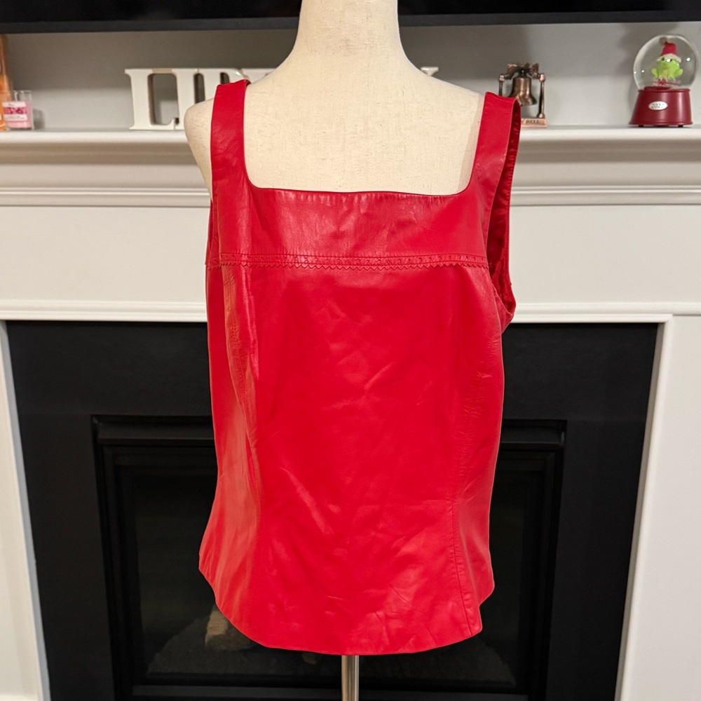 ❤️ Dana Buchman 100% Lambskin Red Leather Tank Top (Size 14)